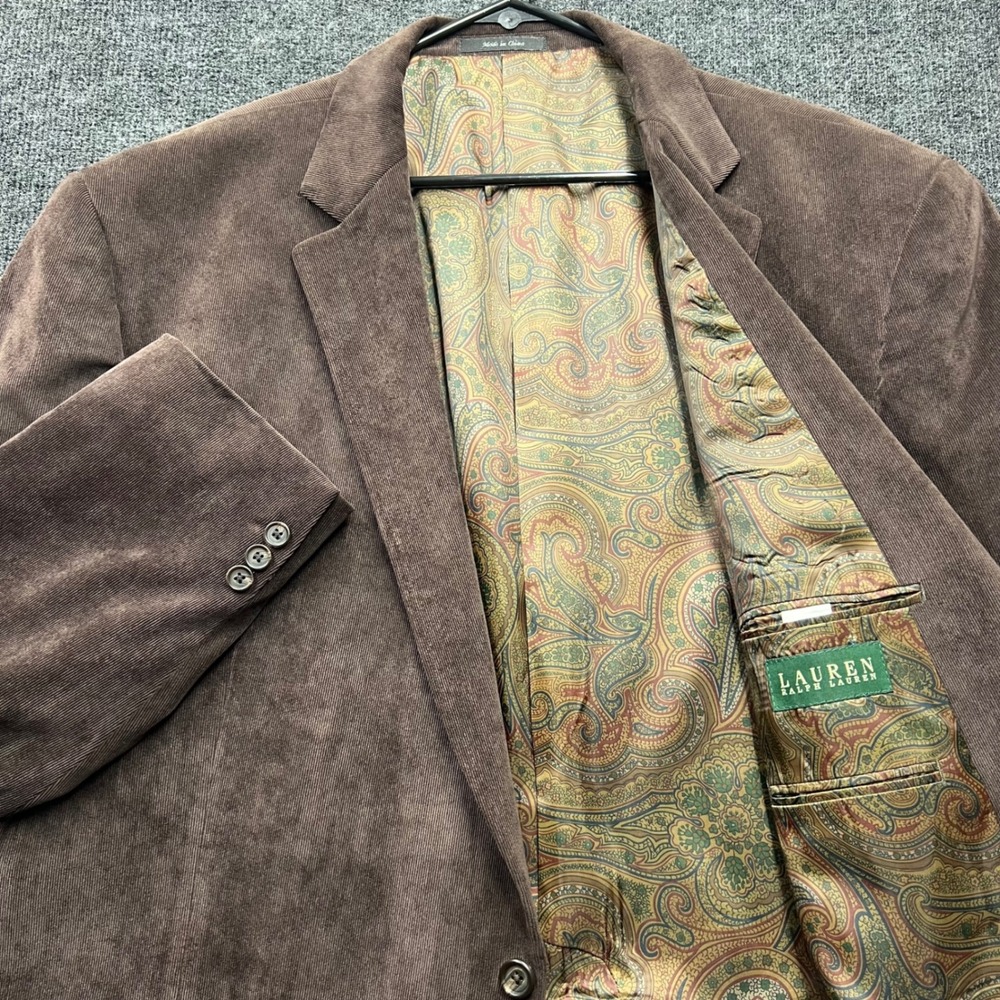 Lauren Ralph Lauren Mens Brown Corduroy Sport Coat Blazer 54L Paisley Lining